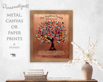 Perfect Marriage Family Tree Colorful Canopy Faux Copper 7 Year Anniversary Gift Custom Art Print on Paper Canvas or Metal 1345