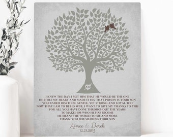 Wedding Gift for Mother of Groom Gift for New Mother In Law Gray Wedding Gift Family Tree Gift from Bride Personalized Canvas or Metal 1120