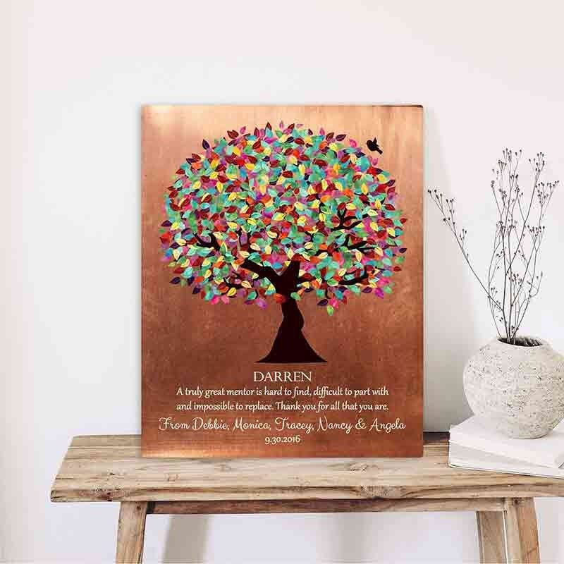 Mentor Gift for Retirement, Teacher, Gifts for Women, Colorful Tree Copper, Thank You, End of Rotation, Paper, Canvas, Metal Plaque 1408