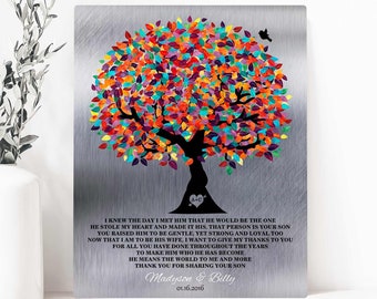 Mother of Groom Gift on Tin Wedding Gift Colorful Tree Gift from Bride to In Laws Mother in Law Personalized Canvas Paper Metal 1209