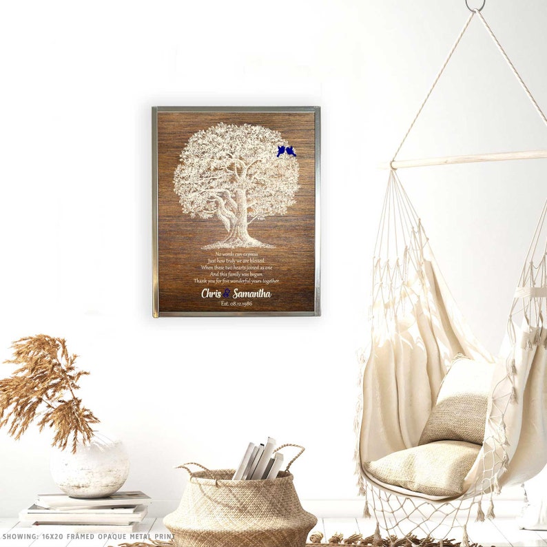 5 Year Anniversary Love Poem 5th Anniversary Gift Oak Tree Faux Wood Personalized Gift Custom Art Print on Paper Canvas or Metal 1369 image 8