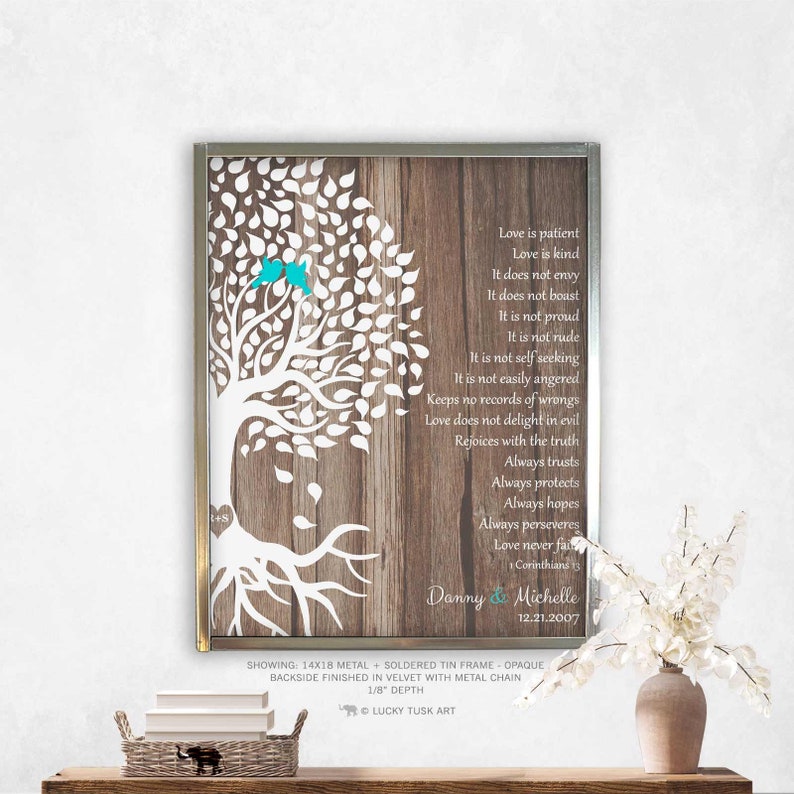 Corinthians on Wood 5th Anniversary Gift for Husband Wife Tree of Life Wedding Gift Wood Anniversary Love is Patient Canvas or Tin 1725 image 4