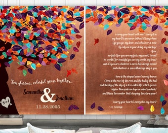 Set of 2 Personalized Anniversary Gift 7th Year Faux Copper Wedding Vows or Poetry - Custom Art Print on Metal, Canvas or Paper #1178