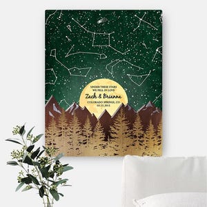 Wedding Sky, Couple Anniversary Gift, Camping Couple Gifts, Night Sky, Custom Star Map, Mountain Wall Art, Personalized, Metal Plaque 2172