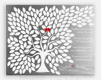 40 Year Anniversary Guest Book Alternative 75 - 200 Leaves For Signatures Silver Anniversary Party Guestbook Wedding Tree Gift #1825