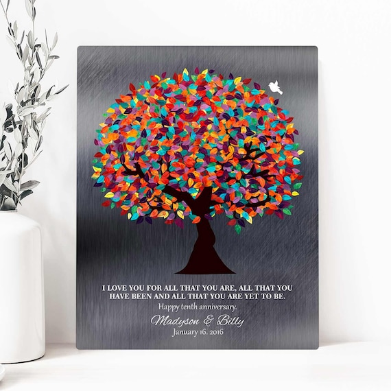 Anniversary Gift on Tin 10 Year Anniversary Gifts for Him Colorful Tree  Gift for Husband Personalized Canvas Paper or Metal Print 1294 