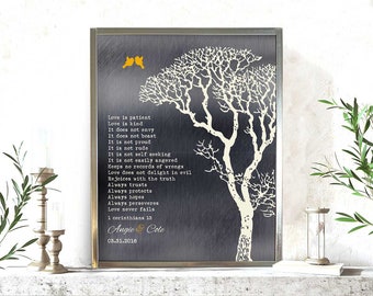 Corinthians, Anniversary Commemoration, Tin, Husband Wife Gift, Love is Patient, Bible Verse, Personalized, Canvas Print, Metal Plaque 1297