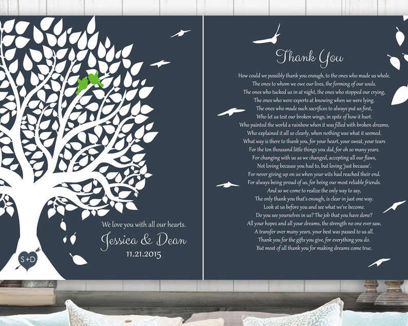 2 Piece Set Personalized Gift Thank You Poem Gift For Parents Wedding Day Gift Gift For Mom And Dad Custom Art Print LT-1161 image 1