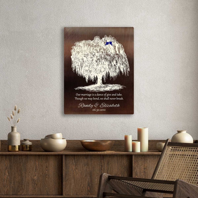 Willow Tree Anniversary Gift for 9 Year Anniversary Gift for Husband Bronze Anniversary Gift 9th Anniversary Canvas Art or Metal Plaque 1380 image 1