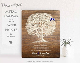 5 Year Wedding Anniversary Large Oak Tree Personalized Family Wedding Tree Gift Faux Wood Gift For Couple Custom Metal Art Print Plaque 1369