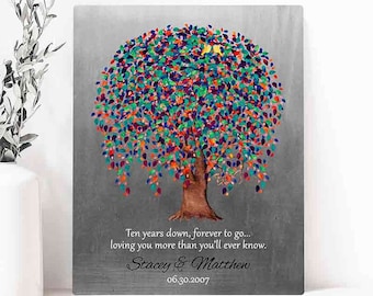 10th Anniversary Gift, Willow Tree, 10 Year, Tin Anniversary, Colorful, Husband, Wife, Tenth, Personalized, Canvas, Print, Metal Plaque 1512