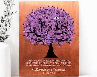 7th Anniversary Gift Copper Anniversary 9 Years Purple Tree Perfect Marriage Copper Gift Personalized Metal Canvas Paper Print 1479