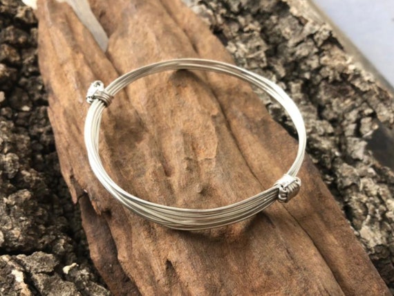 Two Knot Five Strand Silver Adjustable Elephant Hair Style Bangle