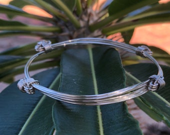 Bracelets joncs réglables africains en cheveux d'éléphant, trois rangs et quatre noeuds en argent sterling