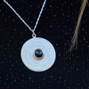 Onyx and Sterling Silver Ndoro Necklace - 30 mm Pendant
