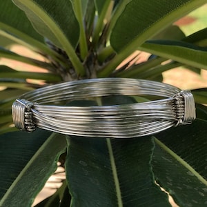 Two Knot Nine Strand Elephant Hair Bangle Made in Sterling Silver