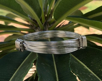 Two Knot Nine Strand Elephant Hair Bangle Made in Sterling Silver