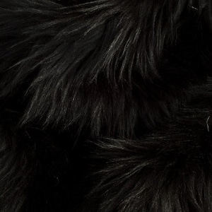 May include: Black faux fur fabric with a soft, fluffy texture.