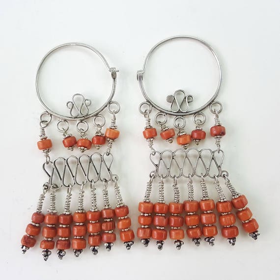 Uzbek 925 Sterling Silver Earrings - Genuine Coral