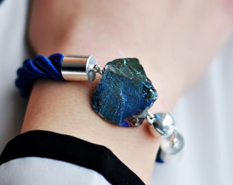 Titanium bracelet, blue bracelet, quartz bracelet, rope bracelet, handmade bracelet, Handmade Gift, gift for her, gemstone, Christmas gift