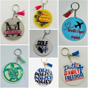 Custom Keychains, personalized keychains for any occasion, bag tags for sports, include matching tassel