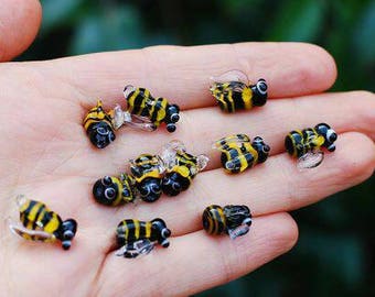 Bee beads, Set of lampwork bee beads, glass bumble bee, lampwork beads set, insects beads, bee beads, honey bee murano glass, glass bees