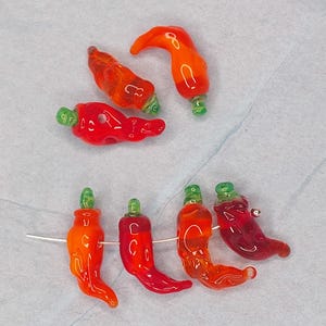 Red Chili peppers glass beads, Set lampwork, glass peppers, jalapeno beads set, red hot pepper, Tabasco