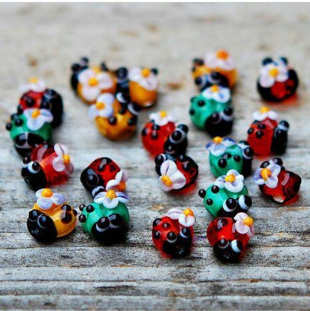 Tiny Ladybug beads set of 5 pcs Miniature lampwork ladybird Figurine …