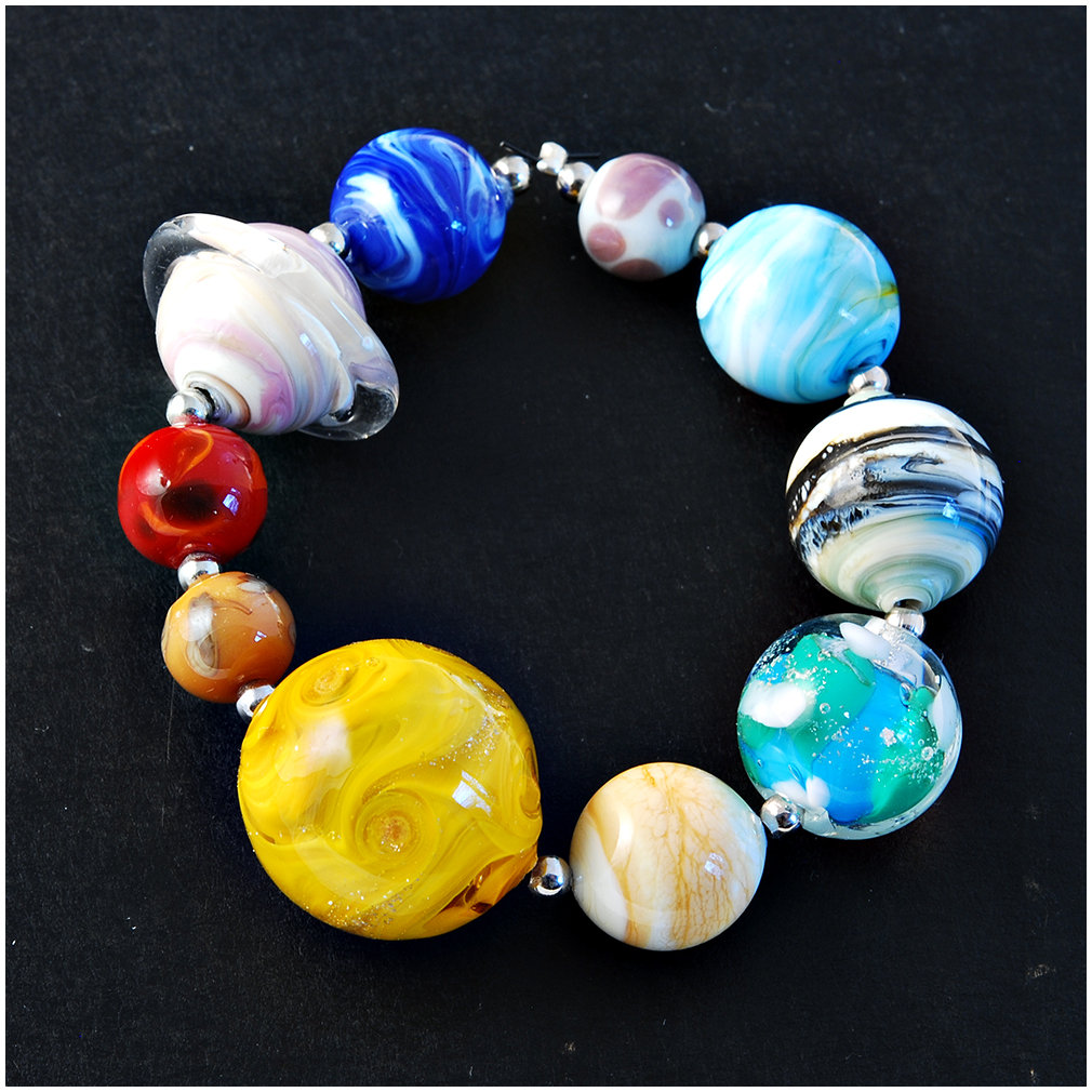 Solar System Earth Lampwork Bead Set 10 Pcs Glass Celestial