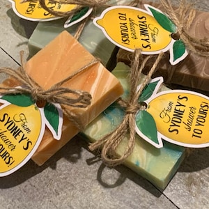 Lemon Squeeze Themed Mini Soap Shower Favors wrapped custom tags for party guests She found her Main Squeeze citrus bridal shower guests