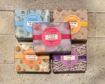5 Full size large soap bars, gift wrapped, ready to gift for her, gift for him, gift for mom, bridesmaid gifts