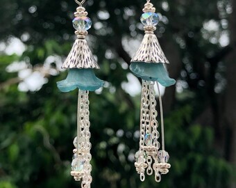 Blumen Ohrringe, Silber Ohrringe, Blaue Blumen Ohrringe, Baumeln Ohrringe, Quaste Ohrringe, Fee Ohrringe, Gärtner Geschenk