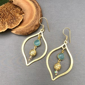 Gold Chalcedony Marquise Earrings, Long Elegant Dangle Earrings, Gemstone Earrings