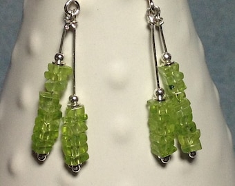 Sterling Silver Peridot Earrings, Dangle Earrings, Gemstone Earrings, Peridot and Silver Earrings, Stacked Stone Earring