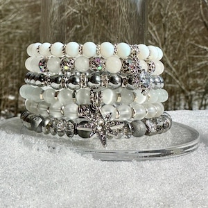Winter Wonderland Bracelet Stack, Beaded Bracelet Set, Stackable Bracelets, Layering Bracelets, Boho Bracelets, Charm Bracelets