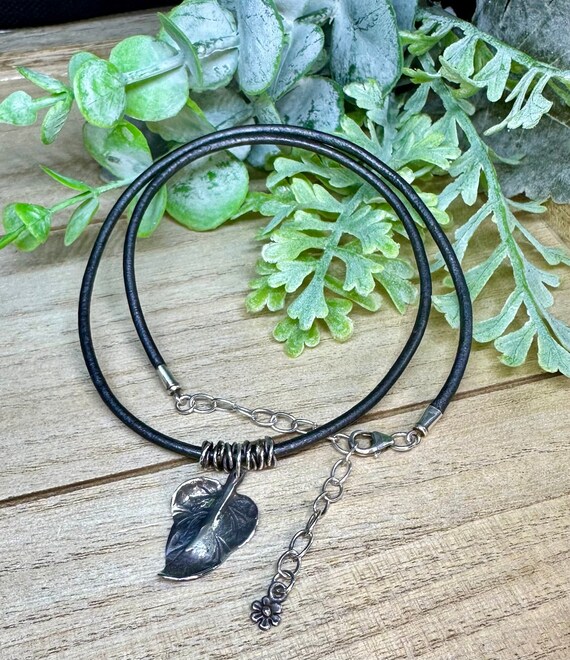 Choker Necklace Black Leather and Sterling Silver - Adjustable Length Choker Necklace Black Leather and Sterling Silver - Adjustable Length