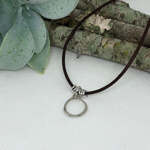 Sterling Silver Leather Choker Necklace, Organic Circle Choker, Delicate Choker, Adjustable Length Choker, Choose Your Color Choker