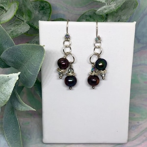 Freshwater Pearl Earrings, Peacock Pearl Earrings, Boho Earrings, Silver Earrings, Crystal Earrings, Purple Earrings