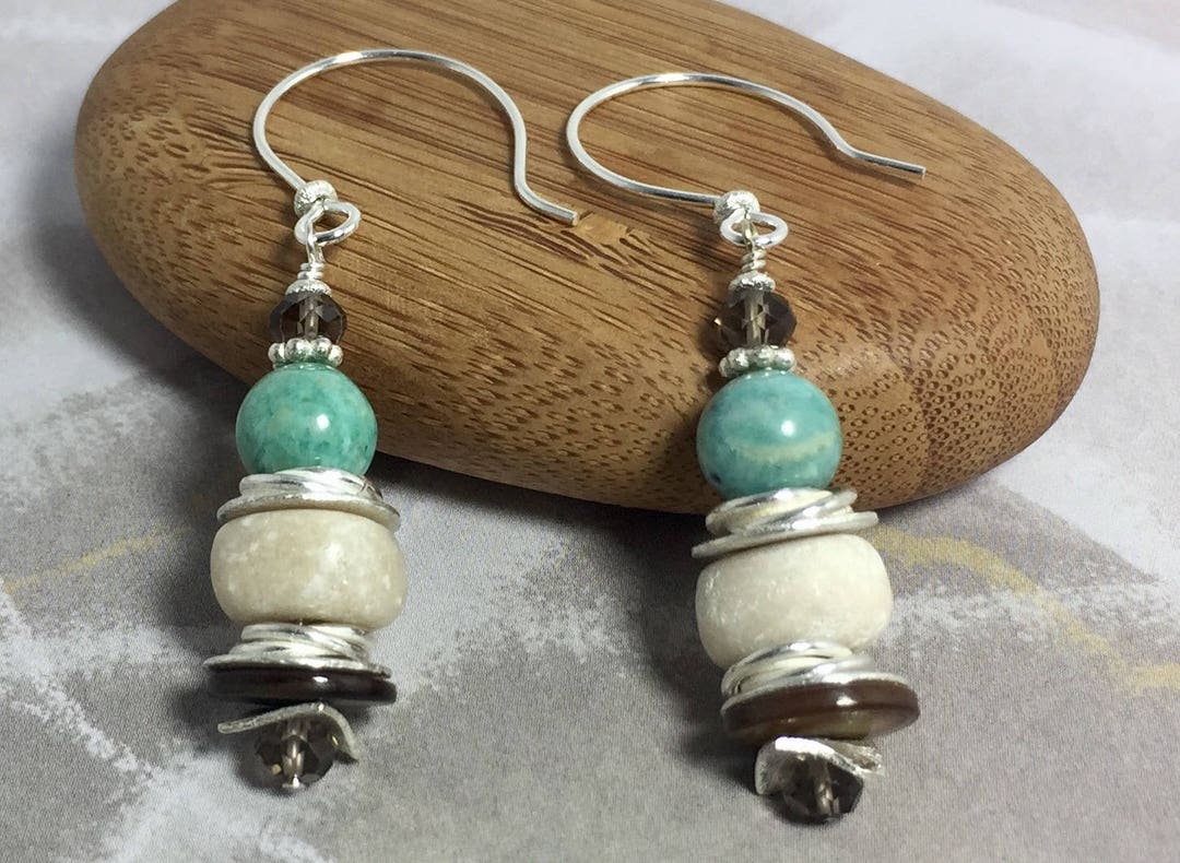 Gemstone Earrings, Silver Earrings, Beaded Earrings, Dangle Earrings