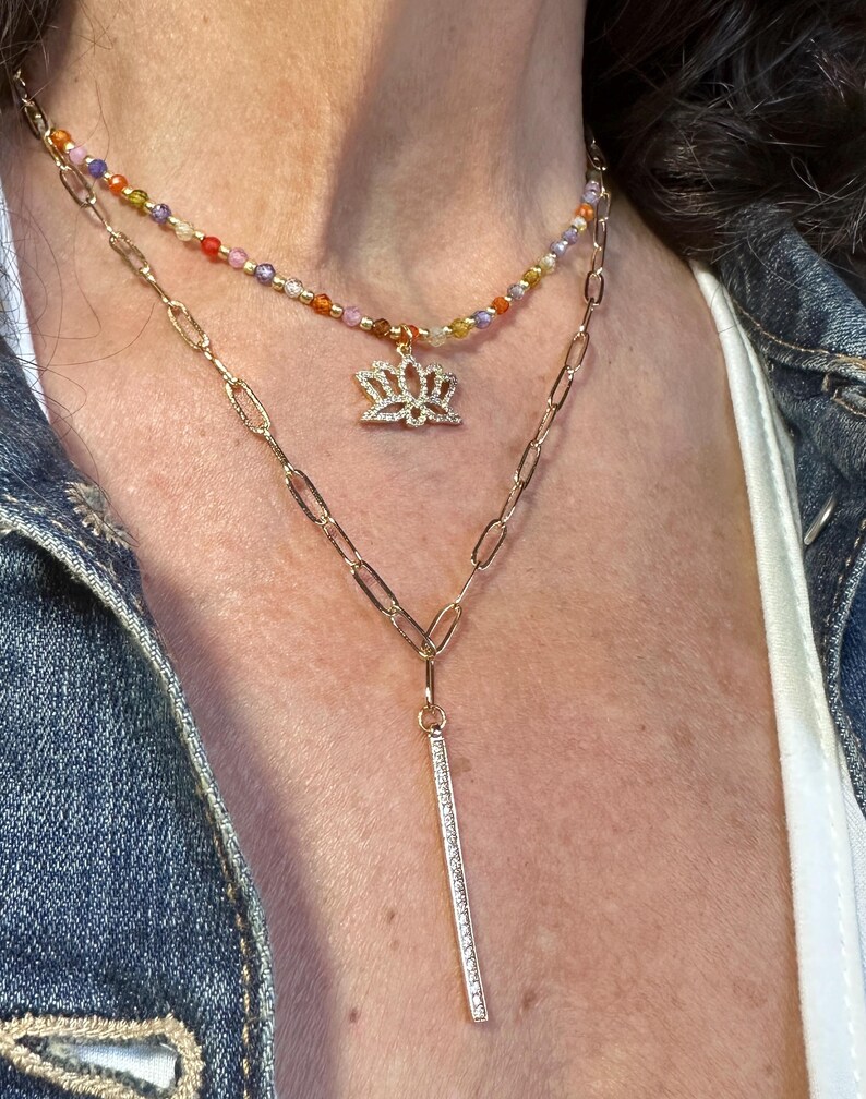 Beaded Multicolor Pendant Necklace With Choice of Charms, Gold