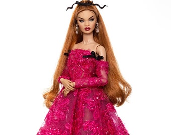Pink lace dress for Rimdoll and 12'' Fashion Doll same size