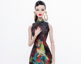 Dragon cheongsam for Rimdoll and 12&#39;&#39; Fashion Doll same size