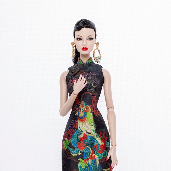 Dragon cheongsam for fashion royalty , Poppy Parker, Silkstone Barbie, fr2 , 12'' Fashion Doll