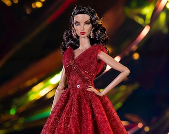 Red Queen dress for fashion royalty , Poppy Parker, Silkstone Barbie, fr2 , 12'' Fashion Doll