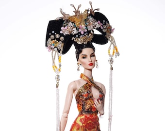 Golden Dragon dress for fashion royalty , Poppy Parker , Silkstone Barbie , fr2 , 12'' Fashion Doll