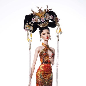 Golden Dragon dress for fashion royalty , Poppy Parker , Silkstone Barbie , fr2 , 12'' Fashion Doll