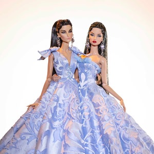 sky blue brocade dress for fashion royalty , Poppy Parker, Silkstone Barbie, fr6 , 12'' Fashion Doll by Rimdoll image 1