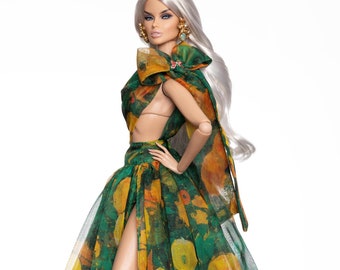 Green chiffon dress for Rimdoll and  fashion doll 12" same size