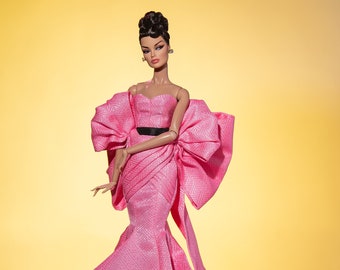 Pink silks couture dress for fashion royalty , Poppy Parker, Silkstone Barbie, fr2 , 12'' Fashion Doll