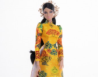 Ao dai for Barbie Doll, Poppy Parker, Silkstone Barbie, Fashion Royalty Dolls 12" size